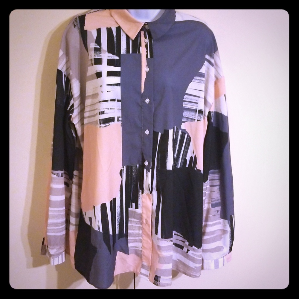 Abstract Oversized Button Down Blouse
